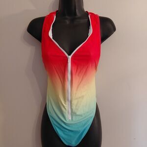 Y2K Retro Venus Ombre Gone Piece Swimsuit Size 10 Sporty High Cut Sunset Beach